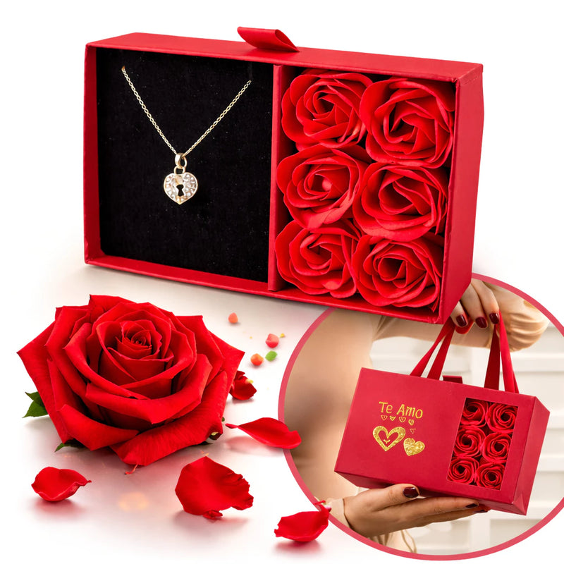 Colar Banhado a Ródio + Porta-Joias com Rosas Perfumadas